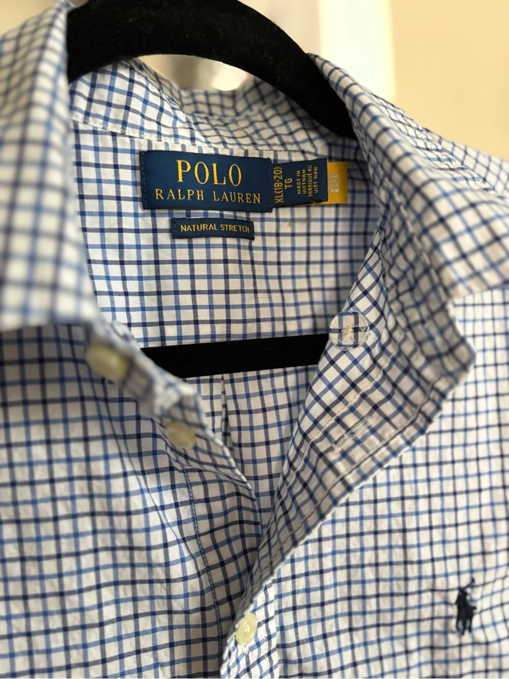 Ralph Lauren Boy’s (XL 18-20) White and Blue Windowpane Button-Down Shirt